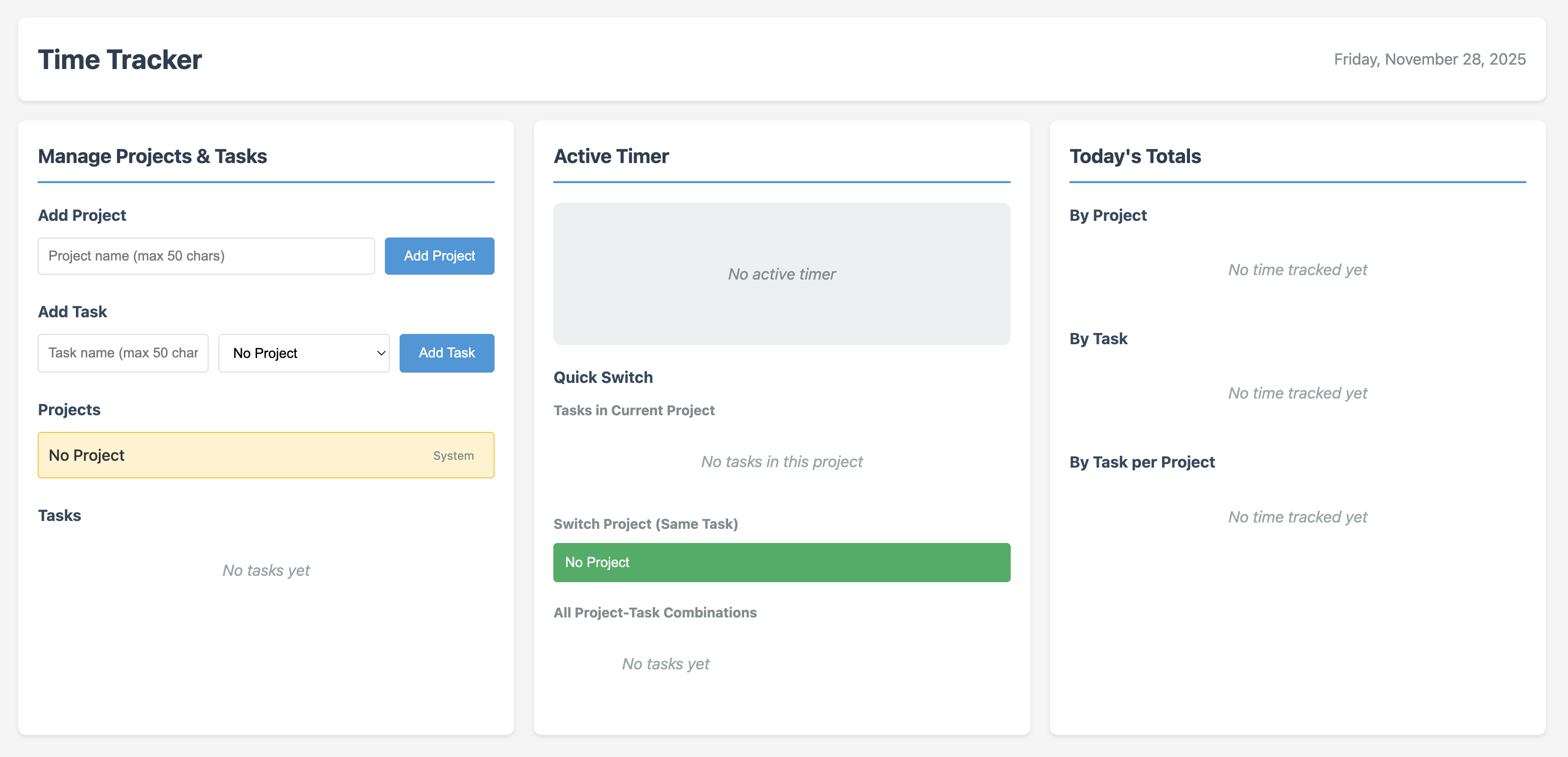 Screenshot of an example of a time tracker app created by Copilot.
