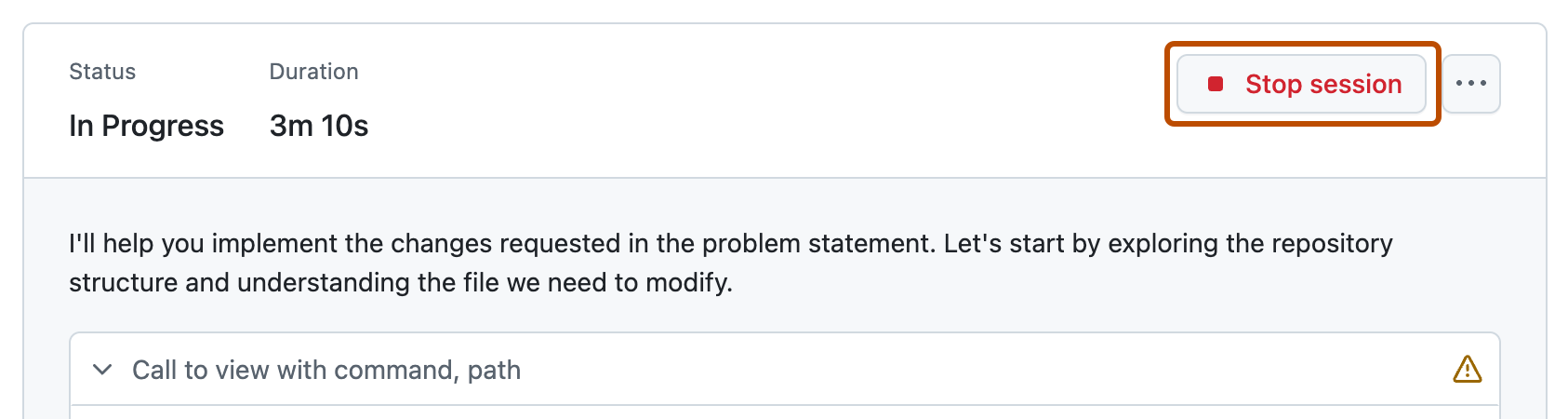 Screenshot of the log viewer with the 'Stop session' button highlighted.