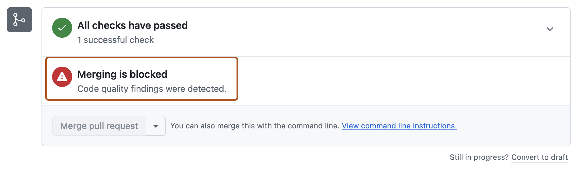 Screenshot of the merge block banner in the Checks section of a pull request.